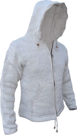 Gheri Natural Woolen Knitted Hand Made Sherpa Jacket Jumper Hoodie Light Grey Medium