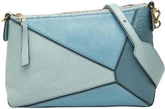 Loewe Pre-owned Cross Body Bags, female, Blue, Size: ONE SIZE Pre-owned Puzzle Leather Shoulder Bag