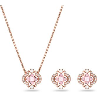 Swarovski Una Clover Stud Earrings & Necklace Set in Pink at Nordstrom