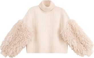 By Ti Mo Pluizige Faux Fur Turtleneck Sweater - Dames - Coltruien - Wit - S - Truien & Vesten
