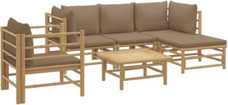 vidaXL Set De Muebles De Jard&iacute;n 6 Piezas Bamb&uacute; Con Cojines Gris Taup&eacute; Vidaxl