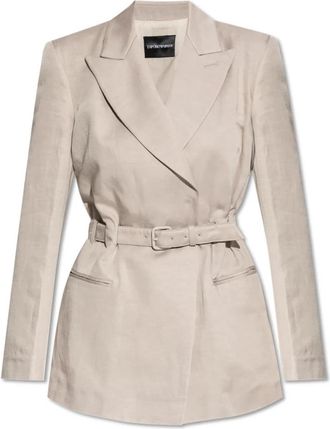 Emporio Armani Blazer met riem - Dames - Blazers - Grijs - 2XS - Katoen - Jassen