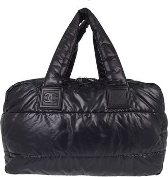 Chanel Coco Cocoon Bowling Quilted Nylon Black Nylon Handbag (Pre-Owned)