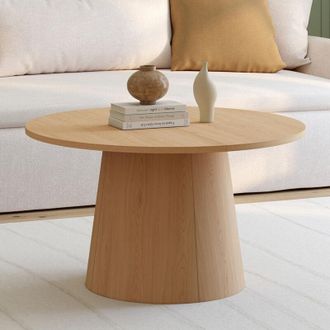 IDMarket Angele Mesa De Centro Redonda De 70 Cm Con Pata Central De Madera Efecto Haya