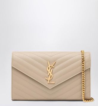 Saint Laurent Beige Cassandre chain pouch