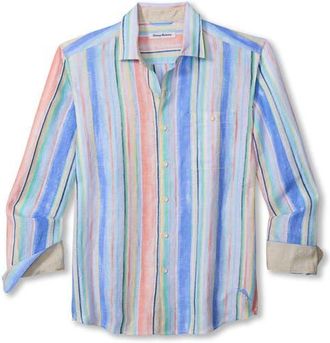 Tommy Bahama Paloma Stripe Linen Button-Up Shirt in Scandia Blue at Nordstrom, Size Xxx-Large