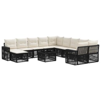 vidaXL Conjunto De Sof&aacute;s De Jard&iacute;n 12 Pcs Negro Y Blanco Crema Vidaxl