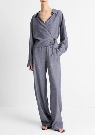 Vince Womens Collared Wrap Top In Grey
