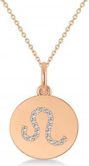 Allurez Diamond Leo Zodiac Disk Pendant Necklace 14k Rose Gold (0.095ct)