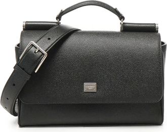 Dolce & Gabbana Zwarte leren handtas met logoplaat - Heren - Handtassen - Zwart - ONE Size - Leer - Tassen