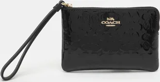 Coach Black Signature Debossed Patent Leather Wristlet