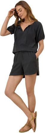 Pact Organic Cotton Coastal Double Gauze Boho Popover in Black at Nordstrom, Size Large