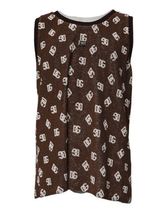Dolce & Gabbana Mens Brown Logo Monogram Cotton Crew Neck T-Shirt Nylon
