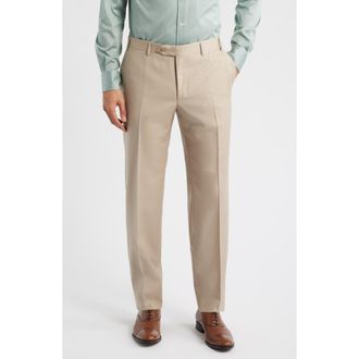 Canali Siena Regular Fit Flat Front Wool Twill Dress Pants in Beige at Nordstrom, Size 50R