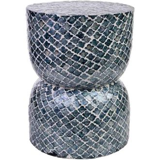 Wanderlust Deco Wanderlust Deco - Taburete De Madera Y Capiz Gris D35,5x46h Cm