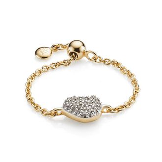 Monica Vinader Gold Nura Mini Heart Adjustable Friendship Diamond Ring Diamond