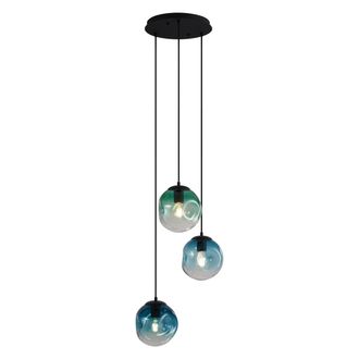 QAZQA Qazqa Art D&eacute;co L&aacute;mpara Colgante Art Deco Negra Con Cristal Azul Y Verde 3 Luces - Douglass Met&aacute;lica Esfera /alargada Adecuado Para Led Max. 3 X 15 Wat