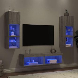 vidaXL Vidaxl - Muebles Tv Pared Con Led 6 Pzas Madera Ingenier&iacute;a Gris Sonoma