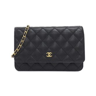 Chanel Black Grained Calfskin Chain/Shoulder Wallet (Pre-Owned)