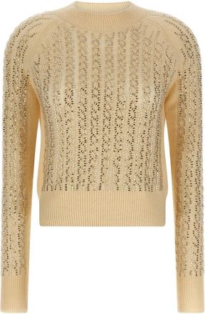 Ermanno Scervino Baguette Studded Sweater - Dames - Ronde hals truien - Beige - S - Wol - Truien & Vesten