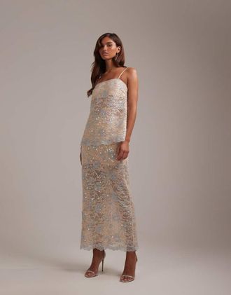 Asos Gonna in pizzo decorato color avorio in coordinato-Bianco