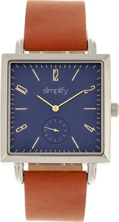 Simplify The 5000 Leather-Band Watch in Brown/blue at Nordstrom