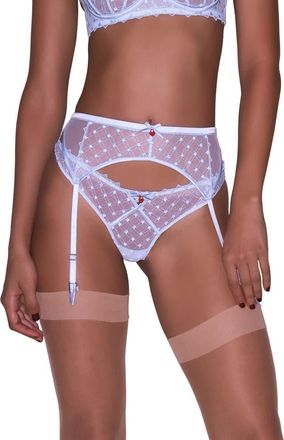 Fleur du Mal Love Lock Embroidered Garter Belt in Forget Me Not at Nordstrom, Size 3