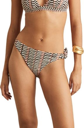 Reiss Charlie Side Tie Bikini Bottoms in Black/Brown at Nordstrom, Size 10 Us