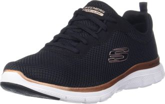 Skechers Womens Flex Appeal 4.0 Brilliant View Sneaker, Black Mesh Rose Gold Trim, 3.5 UK