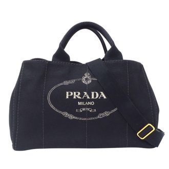 Prada Canapa Black Canvas Shoulder Bag Tote Bag (Pre-Owned)