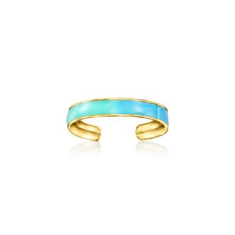 RS Pure by Ross-Simons Blue and Turquoise Enamel Toe Ring in 14kt Yellow Gold