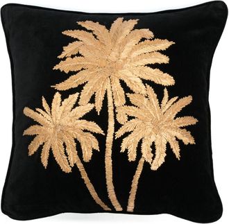 Les-Ottomans X Browns Black Palm Tree-Embroidered Velvet Cushion - Unisex - Velvet/Polyester