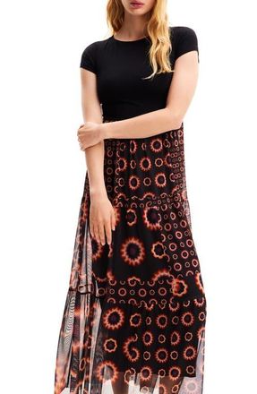 Desigual Geometric Print Combination Midi Dress in Black at Nordstrom, Size X-Small