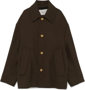 Ami Bruine Wol Casual Jas - Dames - Mantel - Bruin - S - Wol - Jassen