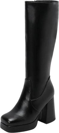 Generic Women Knee High Platform Boots Thick Heel Side Zipper Pu Leather Winter Elegant Party Long Boot