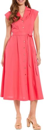 London Times Tie Waist Cap Sleeve Shirtdress in Paradise Pink at Nordstrom Rack, Size X-Small