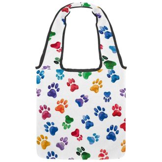 Generic Colored Paw Prints Reversible Canvas Shoulder Tote - Double-Sided Print, 12oz Cotton, 27cm Drop, Fold-Flat Bag for Travel, Shopping, Street Outings
