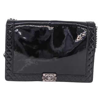 Chanel Reverso Boy Flap Patent Black Patent_Leather Handbag (Pre-Owned)