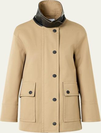 Akris Faux-Leather Collar Cotton Gabardine Parka Jacket