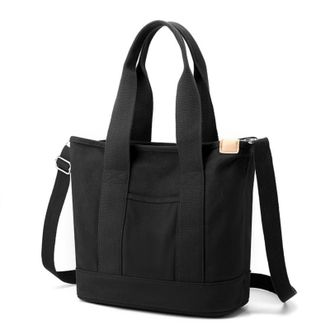 Generic Small Tote Bag with Zipper, Canvas Multi-Pocket Crossbody Bag Shoulder Bag Satchel Hobo Bag Messenger Bag 2025 (Black,Large)