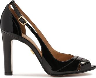 Kazar Zwarte gelakte open teenpompen - Dames - Pumps - Zwart - 38 EU - Leer - Schoenen