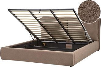 Beliani Cama matrimonial de tejido marr&oacute;n 180x200