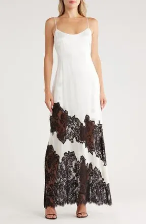 L'agence Silvana Lace Inset Silk Gown in Ivory/Black at Nordstrom Rack, Size 8