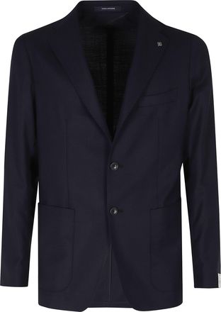 Tagliatore Blue Single-Breasted Lapel Silver Embellishment Wool Blazer
