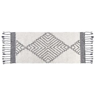 Beliani Beliani - Alfombra De Algod&oacute;n Blanco Negro 80 X 150 Cm Hecho A Mano Geom&eacute;trico Borlas Eray