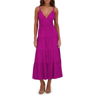 Siena My Balconia Stretch Cotton Tiered Midi Dress in Fuchsia at Nordstrom Rack, Size 10