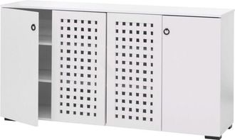 Hhg Aparador Hhg 363, Mueble Aparador Con Cajones, Dise&ntilde;o De Mimbre 3d 4 Puertas 9 Compartimentos De Almacenaje 83x159x37cm, Blanco