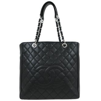 Chanel Petite Shopping Tote Quilted Caviar Black Leather Handbag (Pre-Owned)