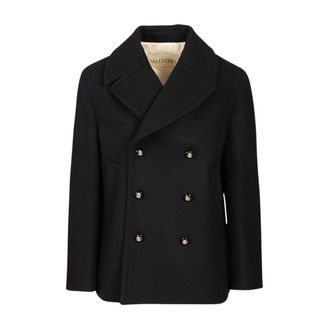 Valentino Garavani Jassen, Heren, Zwart, S, Wol, Double-breasted Wool Pea Coat