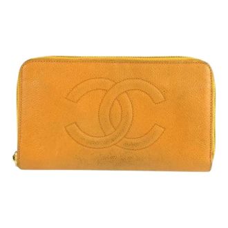 Chanel Pre-owned Wallets, female, Yellow, Size: ONE SIZE Pre-owned Leather Long Wallet